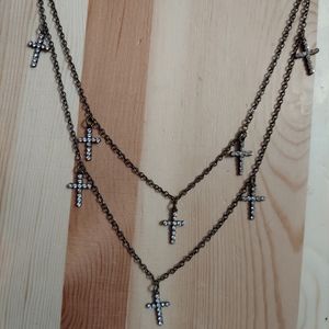 Sweet Lola 2 Tier Pave' Cross Statement Necklace